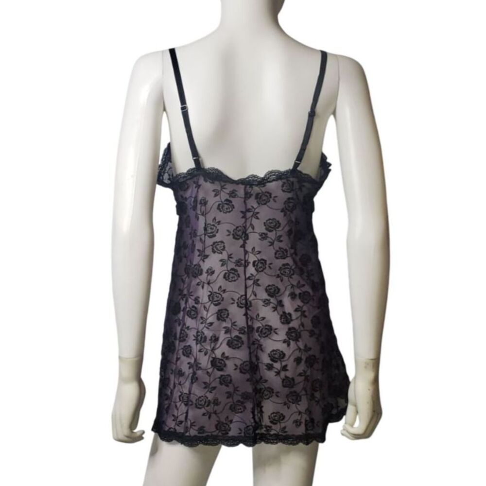 Vintage 90's Purple Black Lace Chemise Nightie Nightgown Slip Womens Size Medium - Picture 2 of 6